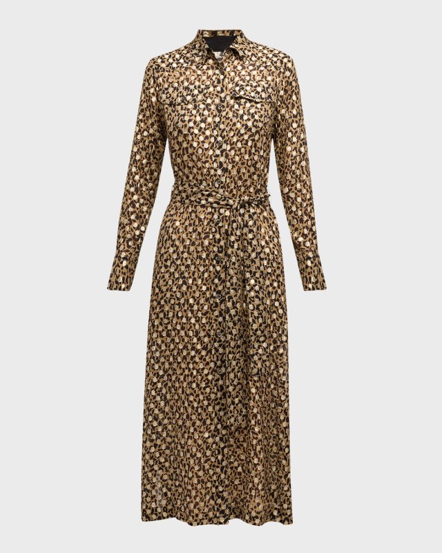 Leopard-Print Fil Coupe Shirtdress